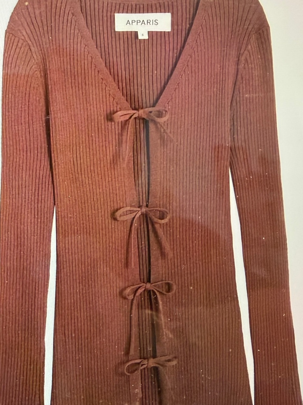 Apparis Rust Ribbed Tie-Front Cardigan m